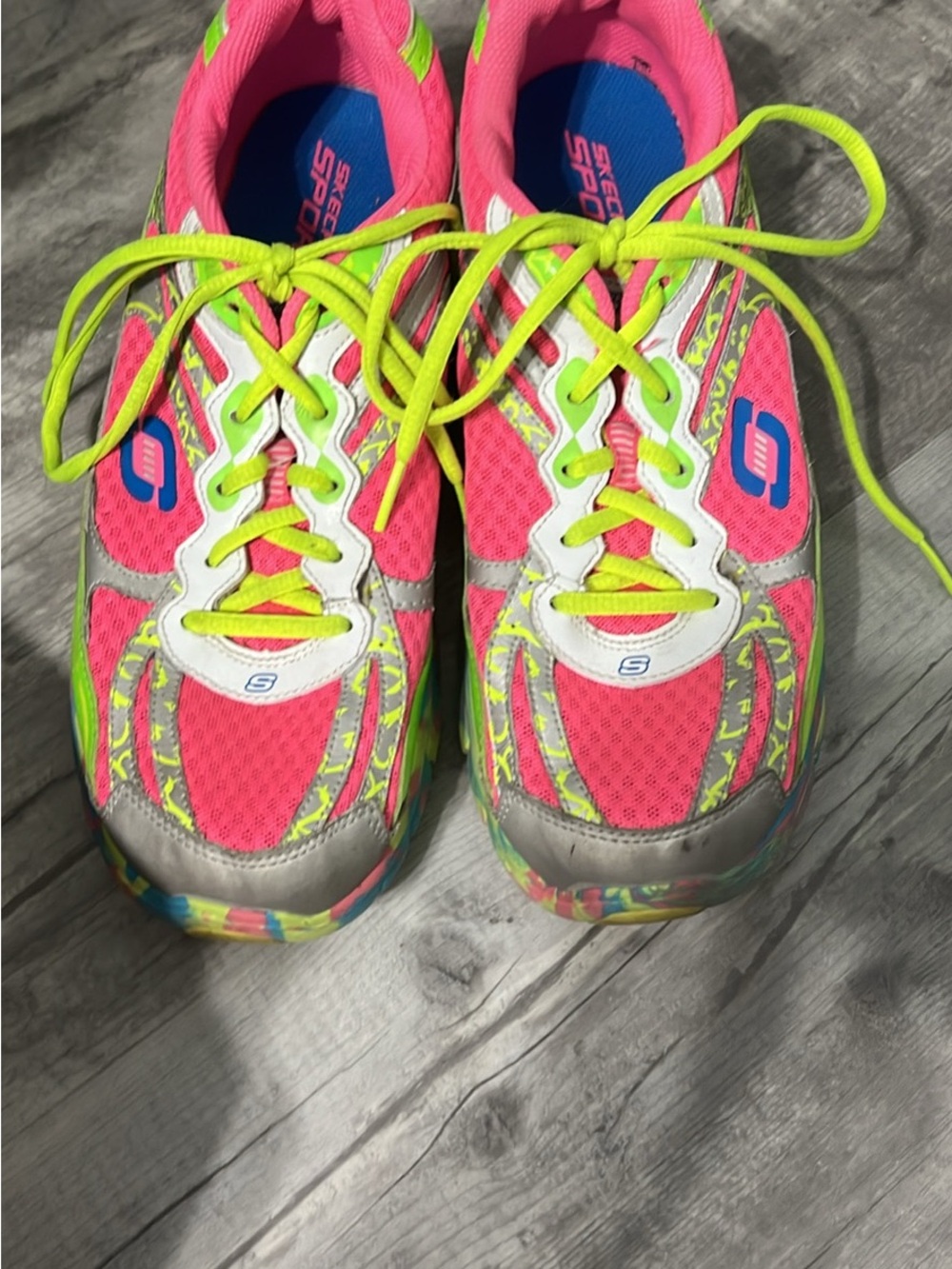 Skechers Pink Neon Yellow Athletic Sneakers